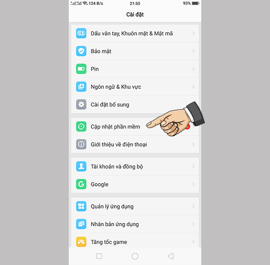 Vào cập nhật phần mềm
